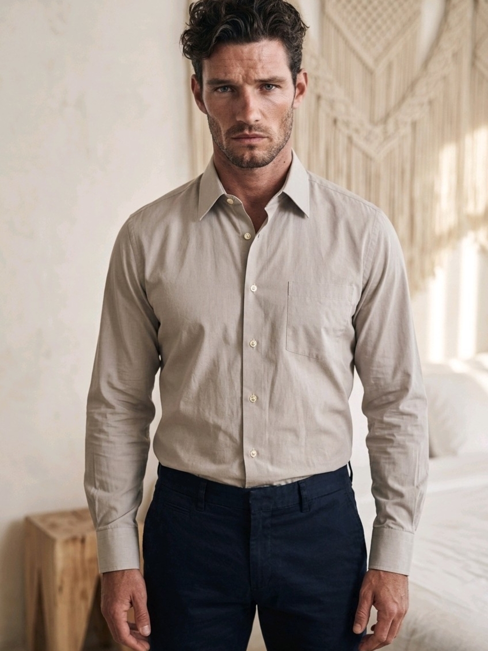 Pal Zileri Men's 100% Cotton Light Gray Button-Front Dress Shirt
